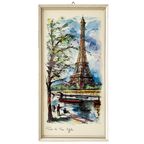 Mid-century Waterverf Schilderij Parijs Eiffeltoren Arno 1970’s thumbnail 2