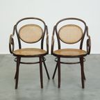 Zeer Elegante, Karaktervolle En Sierlijke Set Van 2 Thonet Design Bistro Stoelen Met Armleuningen thumbnail 2