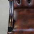 Mooie En Statige, Luxe Donkerbruine Engelse Rundleren Chesterfield Eetkamer/Bijzetstoel thumbnail 11