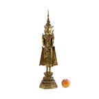 Grote Antieke Staande Bronzen Boeddha 24 Karaat Goud Rattanakosin 63Cm thumbnail 3