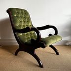 Groene Chesterfield Victoriaans Lounge Fauteuil Vintage thumbnail 3