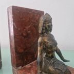 Art Deco Egyptian Revival Brons En Marmeren Boekensteunen thumbnail 3