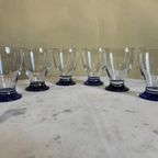 6 X Art Deco 1930 Waterglazen Wijnglazen Glazen Blauwe Voet thumbnail 9