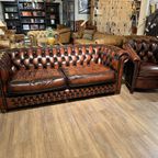 Engelse Springvale Chesterfield 3 Zits Bank + Fauteuil Rossendale Rood Bruin thumbnail 2