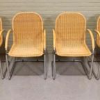 Set Van 4 Vintage Riet En Chroom Design Eetkamerstoelen thumbnail 10