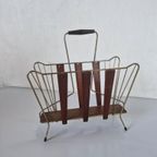 Mid Century Teak En Messing Magazine Rack Vintage thumbnail 2