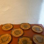 Mid-Century Gres Fondue Plates * Set Of 7 * Hot Pot Plates * 1970S * Longchamp * Sandstone Cermamic thumbnail 5