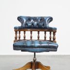 Fijne, Blauwe Rundlederen Chesterfield Bureaustoel Met Mooie Details thumbnail 3