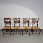 Set Of 4 Oak, Rustic, Farmhouse, Ladderback Dining Chairs With Rush Seats 1960S thumbnail 3