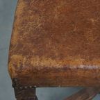 Set Van 2 Antieke Houten En Schapenleren Eetkamerstoelen Met Een Mooi Patina Uit Begin 1900 thumbnail 11