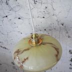 Vintage Art-Deco Hanglamp Gemarmerd Glas Messing thumbnail 8