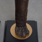 Set Van 2 Prachtige Unieke Handgesneden Antieke Houten Staande Lampen Met Leeuwenkoppen thumbnail 6