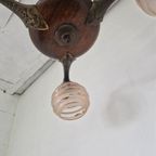 Art Deco Hanglamp Messing Hout Kroonluchter thumbnail 7