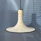 Metalen Mid Century Witte Space Age Heksenhoed Hanglamp Met Zwarte Decoratieve Elementen thumbnail 4