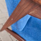 Set Vintage Deense Fauteuils Jaren 60 Ribstof Blauwe Stoelen thumbnail 8