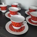 Vintage Kop En Schotels Bloemen Rood Oranje thumbnail 5