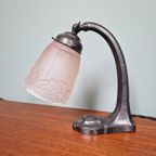 Art Deco Bureaulamp In Metaal En Roze Gesatineerd Glas, 1920-30 thumbnail 10