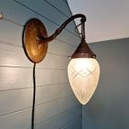 Art Deco Wandkandelaar In Brons, Gesatineerd Kristal,1910-20 thumbnail 5