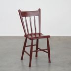 Vintage Hollandse Boeren Eetkamer/bijzetstoel Gemaakt Van Bordeaux Rood Gekleurd Hout thumbnail 6