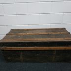Originele Antieke Reiskoffer Hutkoffer Metaal/hout thumbnail 2