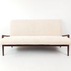 Vintage Bank Teddy Gestoffeerd Crème Stof Teak Hout thumbnail 5