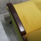 Vintage Fauteuil Jaren 50 Gele Stoel Gele Ribstof Herbekleed thumbnail 9