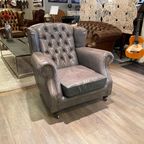 Stoere Industriële Vintage Chesterfield Fauteuil Grijs thumbnail 3