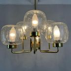 Vintage Kroonluchter / Plafondlamp 6 Glazen Bollen Messing thumbnail 3