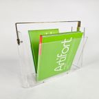 Magazine Holder - Design David Lange - Lucite - Messing - Plexiglas - Frankrijk - 70'S | Kerst thumbnail 2