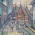 Vintage Impressionistisch Schilderij H. Han Verf Doek '60 thumbnail 2