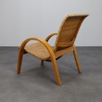 Rare Armchair In Wood And Woven Rattan, 1960s thumbnail 6