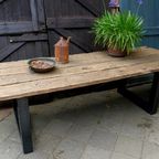 Prachtige Grote Robuuste Eiken Tuin Eettafel 282 Cm thumbnail 10