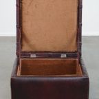 Rode Rundleren Vierkante Chesterfield Hocker/ Opberg Poef thumbnail 9