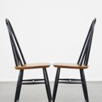 Set Van 4 Vintage Houten Design Stoelen Met Zwarte Spijlen Rugleuning En Bruine Zitting thumbnail 5