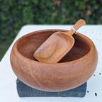 Vintage Houten Schaal, Teakhouten Schaaltje Met Schepje thumbnail 8