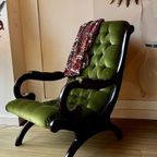 Groene Chesterfield Victoriaans Lounge Fauteuil Vintage thumbnail 2
