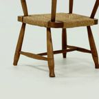 French Blonde Oak And Rush Armchair 1950s thumbnail 5