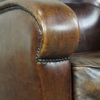 Royale En In Goede Staat Verkerende Donkere Schapenleren Fauteuil/armchair Met Ronde Vormen thumbnail 12