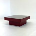 Mid Century Rode Italiaanse Salontafel Met Glazen Blad thumbnail 3