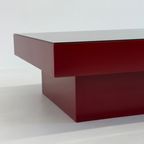 Mid Century Rode Italiaanse Salontafel Met Glazen Blad thumbnail 4