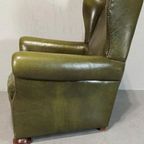 Vintage Leren Oorfauteuil, Groen thumbnail 9