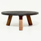French Artisan Solid Oak Round Tripod Coffee Table 1960S thumbnail 3