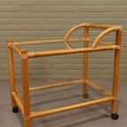 Vintage Boho Bamboe En Glas Trolley Barcart Serveerwagen thumbnail 5
