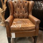 Stoere Industriële Chesterfield Oorfauteuils In Generfd Leder Ralph Lauren Vintage Cognac thumbnail 5