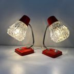 Vintage Nachtlampjes (2) Rood Metaal Met Glazen Kapjes thumbnail 5