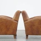 Set Van 2 Comfortabele Cognac-Kleurige Rundleren Armchairs Met Een Strak Design thumbnail 5