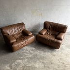 Pair Of 2 Brown Leather Club Brunati Sofa'S thumbnail 2