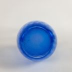 Murano - Flesvaas - Ingesloten Luchtbellen - Cobalt Blauw - Italie - 80'S thumbnail 4