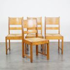 Set Van 4 Eikenhouten Haagse School Design Eetkamerstoelen Uit Begin 1900 Met Rieten Zittingen thumbnail 3