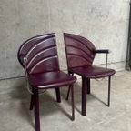 Mario Morbidelli Voor Naos - Set Van 2 Burgundy Rode Stoelen In Leder En Chrome thumbnail 13